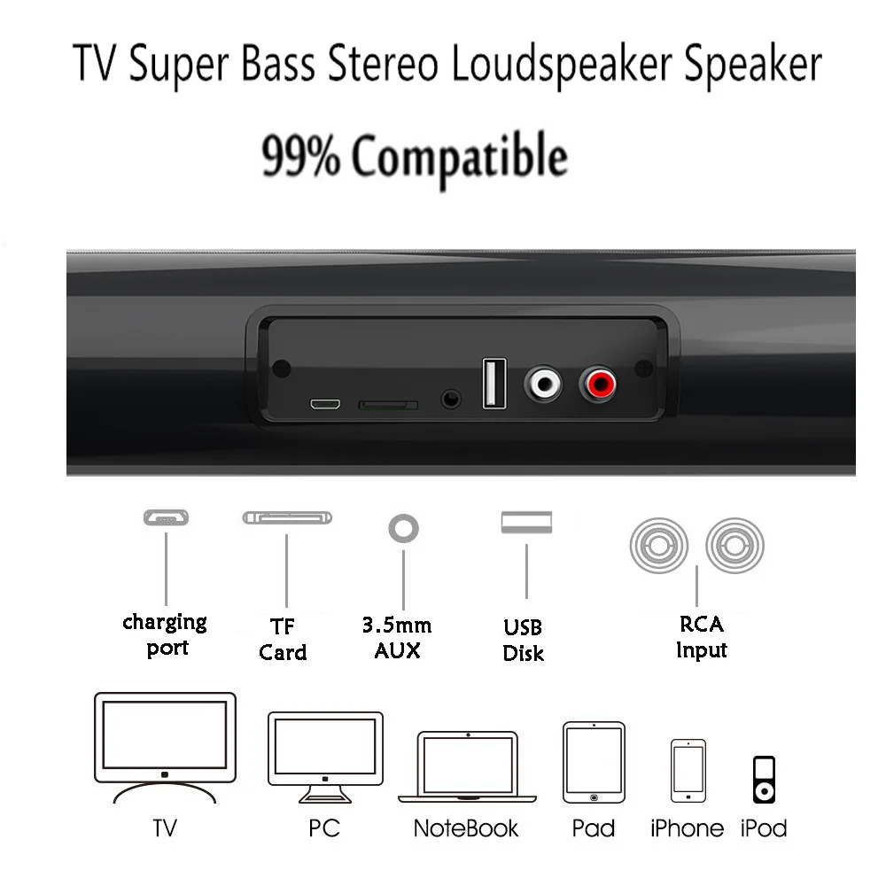 US $37.60 20W TV Sound Bar Wired and Wireless Bluetooth-compatible Home Surround SoundBar for PC Theater TV Speaker