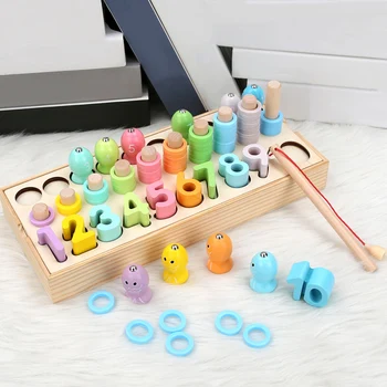 

Montessori Educational Wooden Toys Geometric Shape Matching Count Magnetic Fishing Toys Math Early Educational Toys For Children