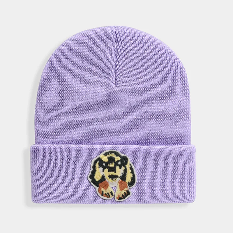 Light purple Новые шапки-маски с изображением животных, зимняя шапка с заплаткой в виде собаки, Женская эластичная шапка, осенняя однотонная теплая мягкая шапка унисекс, повседневная Кепка для девочек, дамские шапочки - Цвет: Light purple