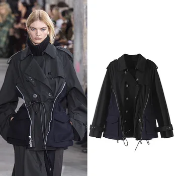 

New loose bf with coat color matching female G0905 draw string jacket coat