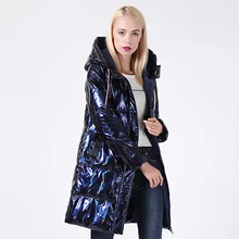Светоотражающая куртка женская зимняя серебряная голографическая блестящая большой размер с капюшоном длинное женское пальто женское с капюшоном толстые длинный пуховик женский парка