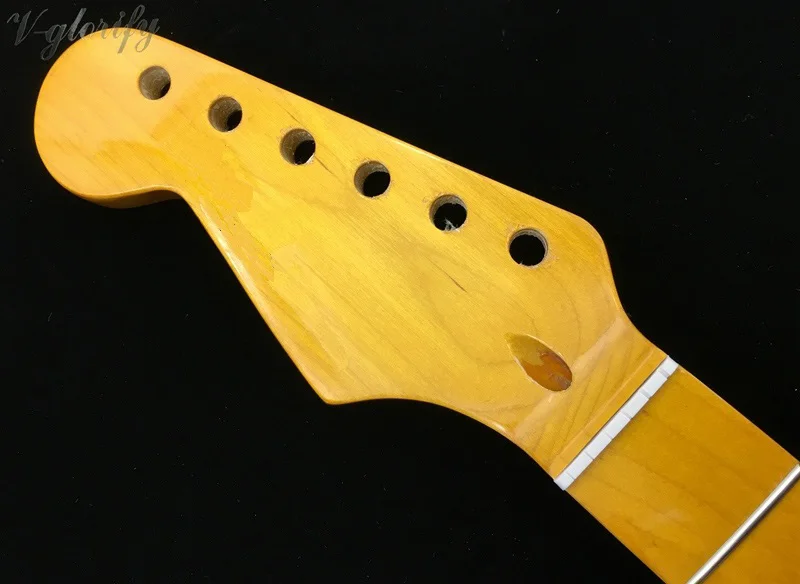 Левая рука ST полный клен гитара шеи глянцевый желтый цвет 21 Лады 22 Лады для гитары шеи 648 мм масштаб со средней линией