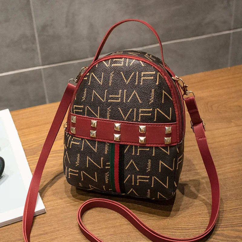 

Korean-style Rivet Contrast Color Backpack 2020 Spring And Summer New Products Women's Printed Versatile Crossbody/shoulder Bag