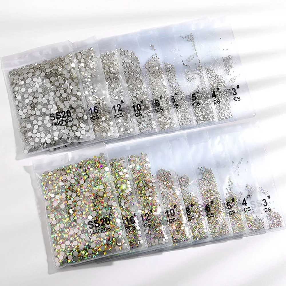 SS16 SS20 SS30 Glitter Crystal Clear Rhinestones Nail Art 3D Decoration  Silver Flatback Rhinestones Gems