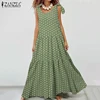 ZANZEA 2022 élégant sans manches Robe d'été femmes réservoir Sundress décontracté O cou solide Maxi Vestidos Femme lin Robe Femme 5XL ► Photo 2/6