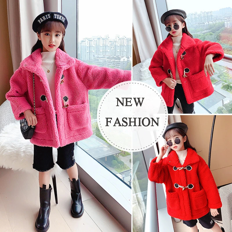 

2020 Winter Girls Jacket Lamb Wool Outerwear Christmas Fur Coat Thicken Warm Children's Jackets for Teenage Girls Clothes 10 Y