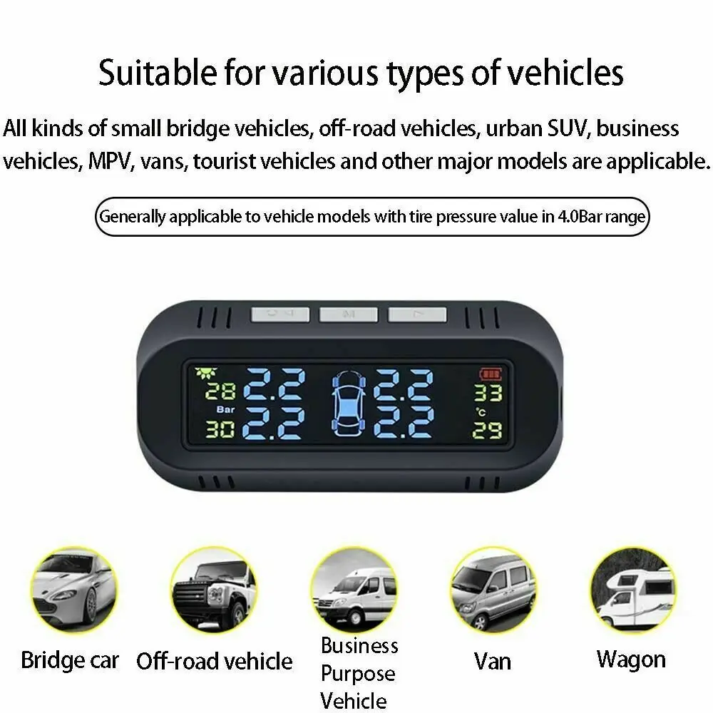 Беспроводная Солнечная Авто рейфендрукконтроллсистема lcd TPMS+ 4 Externe Sensoren бар