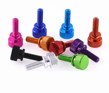 

4pcs M5 thumb aluminium screws flat head high step pineapple knurled bolt male screw anode oxidation multi-color 15mm length