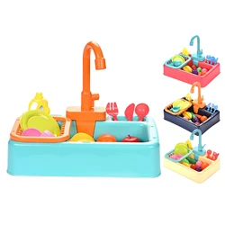Jeu de jouets d'évier de cuisine pour enfants, coupe légumes avec simulation de robinet d'eau, ustensiles de cuisine, lavage de l'eau du robinet, jeu de rôle 