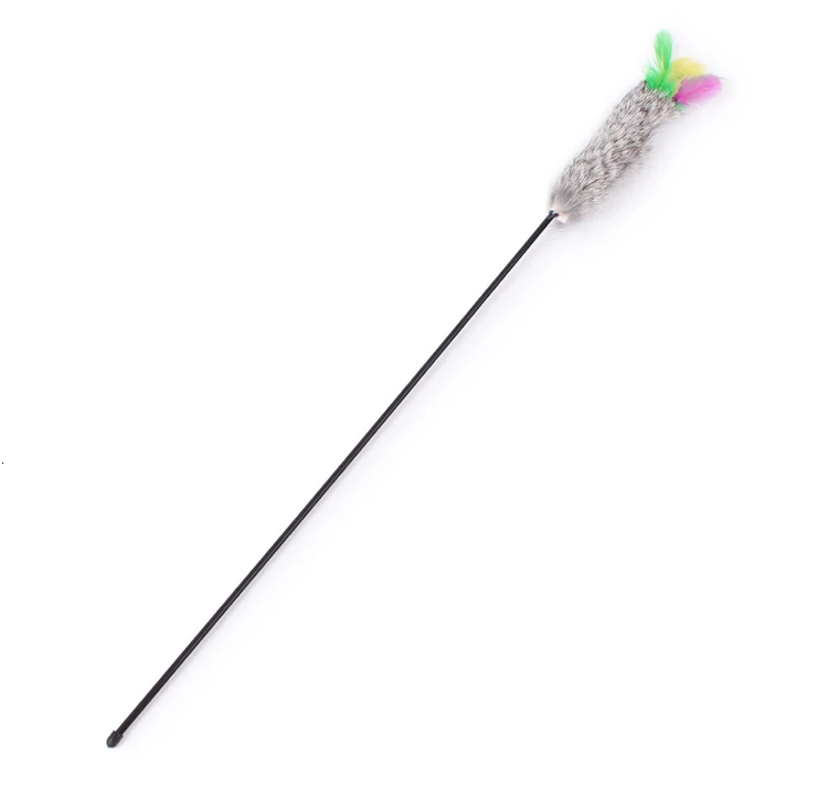 pet toys best of sale 10Pcs/lot Interactive Pet Cat Toys Soft Rabbit Fur Cat Teaser Colorful Feather Cat Stick Toy flippy fish cat toy