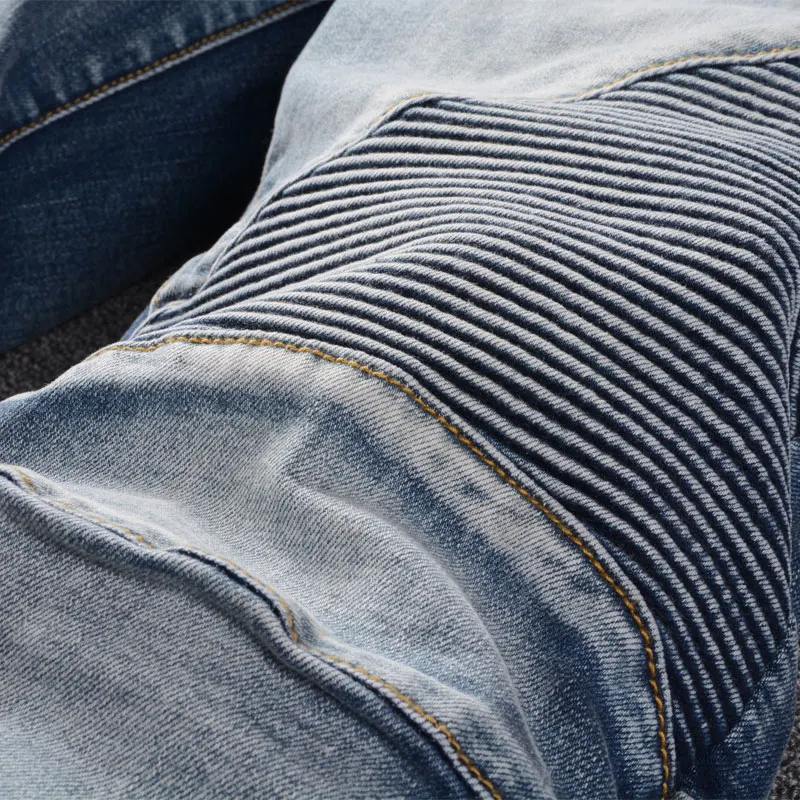 Promo Italian Style Blue Color Street Fashion Men Jeans Destroyed Ripped Jeans Men Motor Biker Jeans Homme New Men Pants