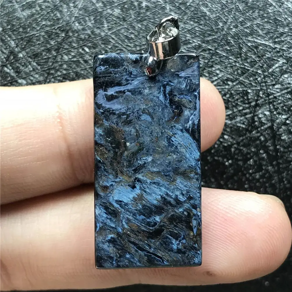 Genuine Natural Blue Pietersite Pendant For Woman Man Namibia Gemstone 29x15x5mm Rectangle Beads Silver Pendant Jewelry AAAAA