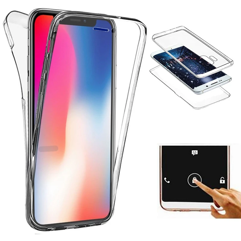 Всего тела 360 градусов Прозрачный чехол для iphone 11 Pro MAX 10 XR X XS MAX 6, 6 S, 7, 8plus, спереди и длинное сзади 2 слоя протектор Мягкий ТПУ чехол с мультипликационным рисунком
