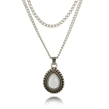

GU40 Women's new necklace, drop necklace, retro crystal pendant double chain