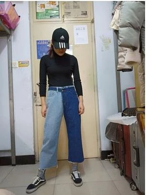 Высокие джинсы-шаровары, модные корейские прямые съемные двухцветные Женские джинсовые штаны, уличная одежда