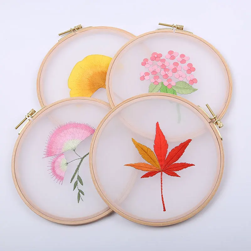 DIY Embroidery Flower /leaf Handwork Needlework for Beginner Cross Stitch Kit Ribbon Painting Hoop Home Decoration | Дом и сад