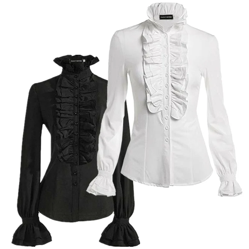 Женская Офисная рубашка COLDKER Однотонная в викторианском винтажном стиле с