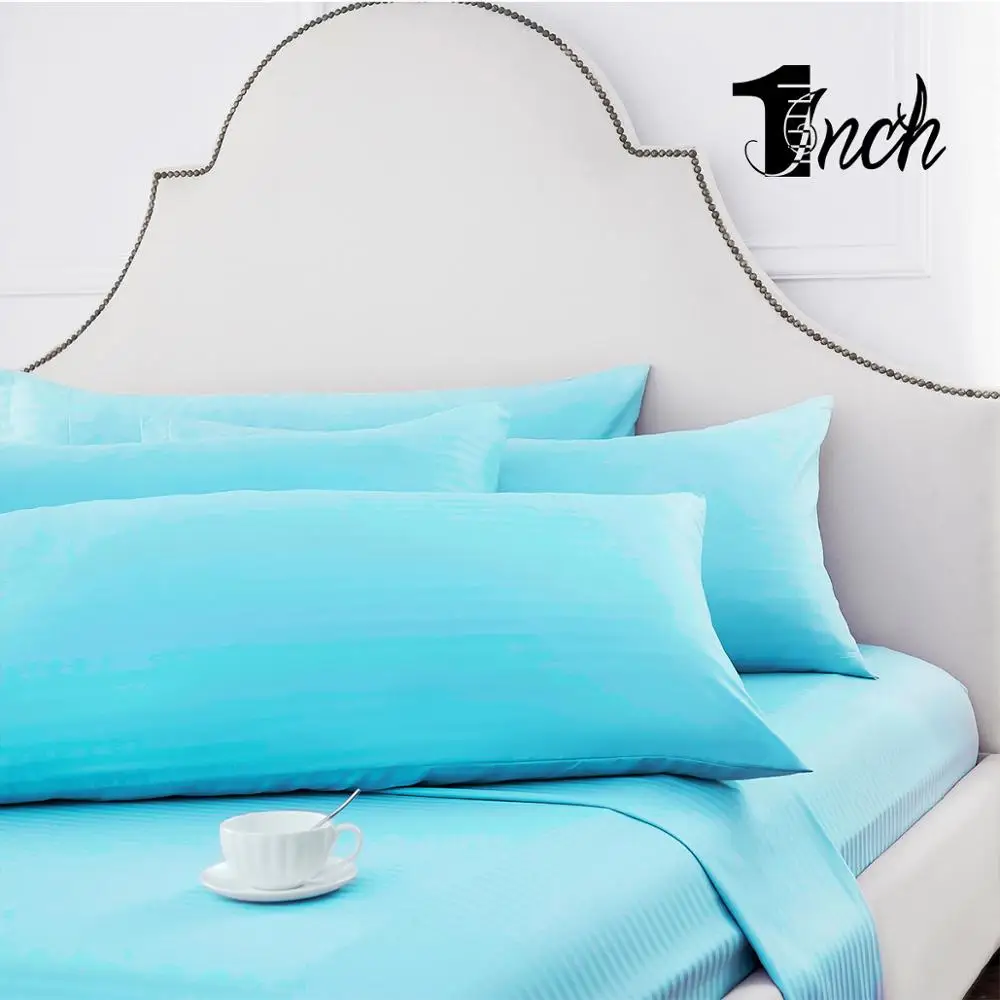 

1inchome Aquamarine&white bed sheet striped comfort sheet sets with 1000tc cotton blended breathable bedding sets for adults