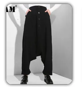 [EAM] High Elastic Waist Black Striped Split Long Harem Trousers New Loose Fit Pants Women Fashion Tide Spring Autumn 2020 1Z313