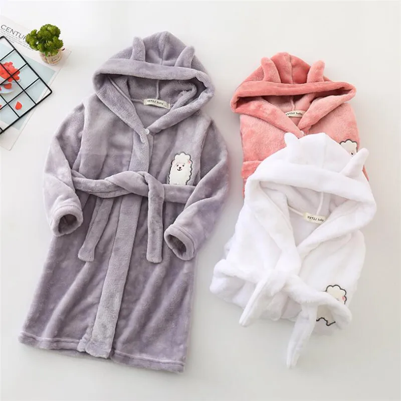 Осенне-зимний детский ночной халат с изображением животных; плотная Пижама для сна для малышей; мягкая ночная рубашка для мальчиков; ночная рубашка для девочек; детский халат с капюшоном