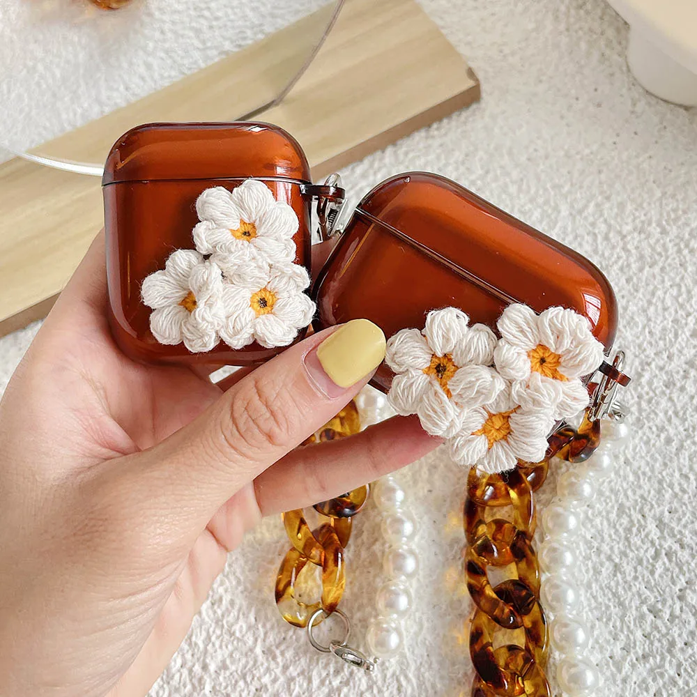 DIY Flower Case with Amber Keychain Cute Soft Cover For AirPod Air Pods