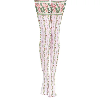 

High-quality Retro Vertical Pattern Ethnic Print Stockings Victoria's Secret Catwalk Stockings Rural Fashion Base Pantyhose