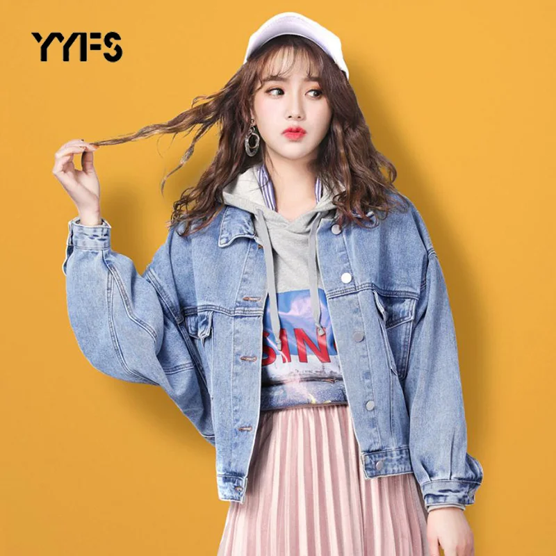 

2019 Denim Jacket Women Boyfriend Batwing Sleeve Jean Coat female Thin Streetwear Harajuku Vintage Autumn Basic Outerwear Lady