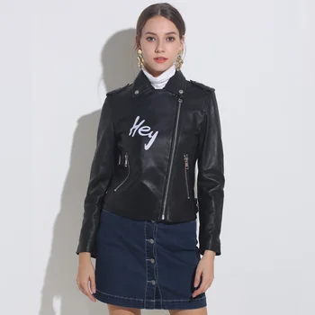 

Brand Faux Motorcycle Pu Leather Jacket 2020 Women Autumn New Fashion Zipper Rivet Biker Coats Female Basic Coat Outwear