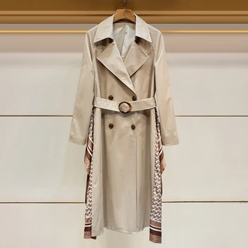 

Spring Autumn Trench coat Women High quality Elegant England Style Long Trench coat Ladies Classic Double breasted Outerwear