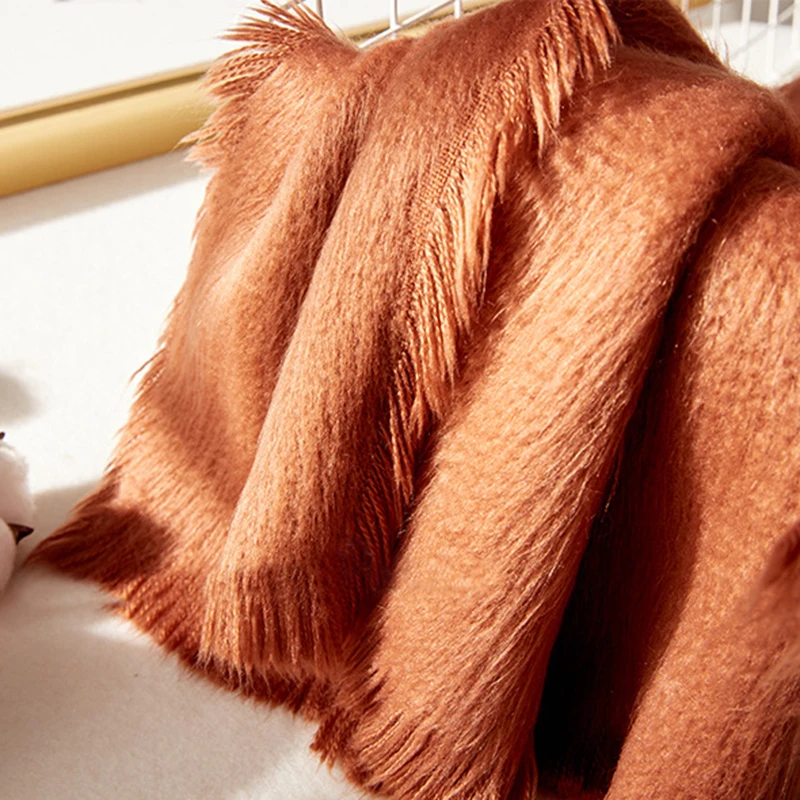 Fashion New Warm Solid Color Scarf Cashmere Mohair Winter Soft Thick Scarf for Women Wild Silky and Soft Scarf