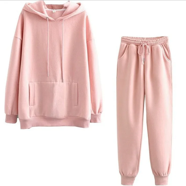 Two Piece Set Casual Fleece Tracksuit Women Winter 2020 Women's Sets Oversized Hooded Long Sleeve Hoodie Sport Pants Lady Suit