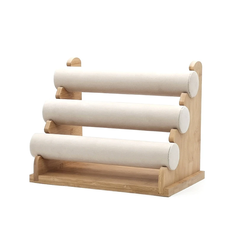 

3 Tier Bamboo Bracelet Display Velvet Jewelry Organizer Holder Stand Bangles Jewelry Display Holder Storage Rack