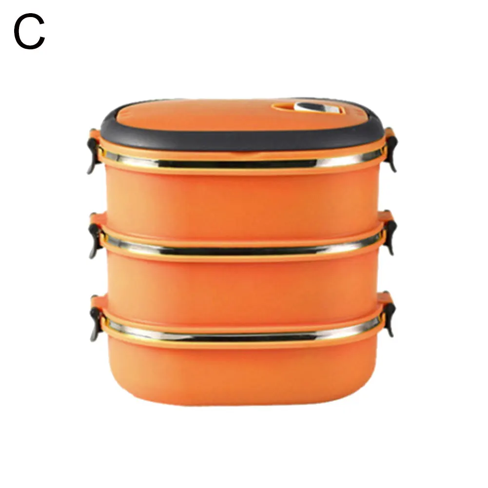 1/2/3 Слои прямоугольник Нержавеющая сталь Термальность Коробки для обедов Еда контейнер для хранения - Цвет: Orange 3 Layer