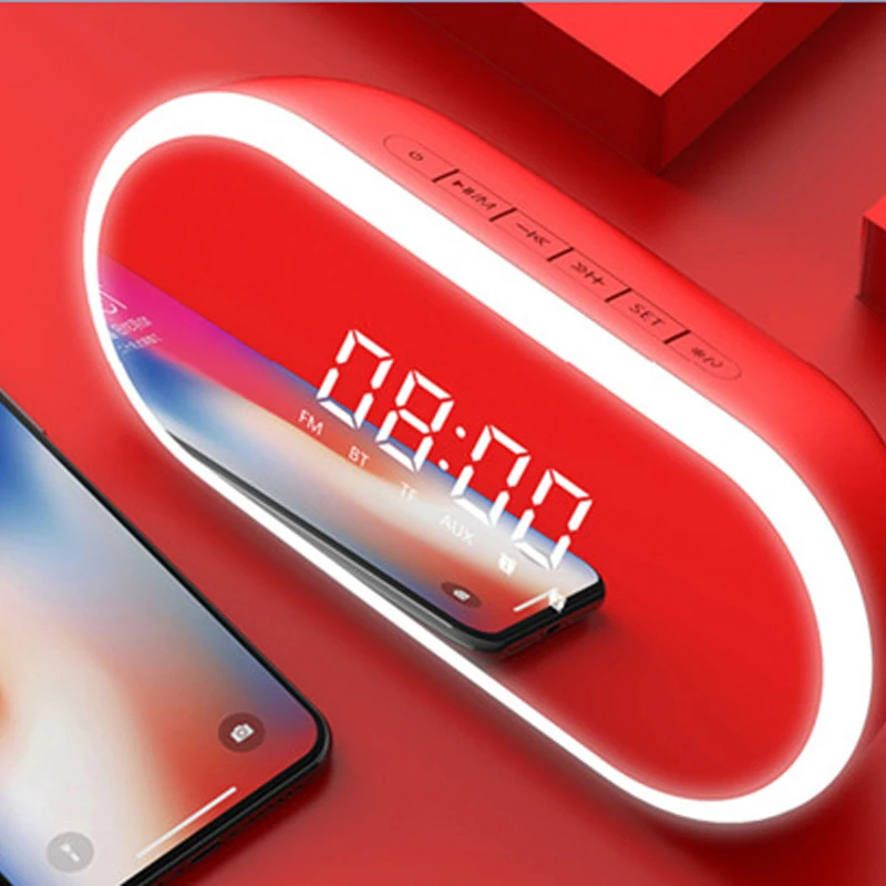 red TF/FM/AUX Bluetooth динамик будильник Многофункциональный светодиодный цифровой электронный будильник Домашний Настольный будильник с повтором - Цвет: red