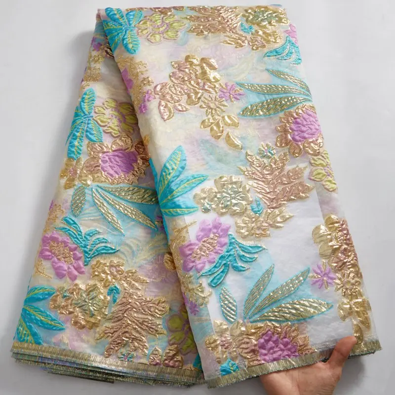 

Французская позолоченная жаккардовая кружевная жаккардовая ткань из органзы, жаккардовая кружевная африканская Бриллиантовая ткань для свадебного платья S2622