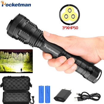 

New Flashlight XLamp 3*XHP50 Powerful LED Flashlight Tactical Torch Waterproof Flashlight Rechargeable 18650 Battery Charger