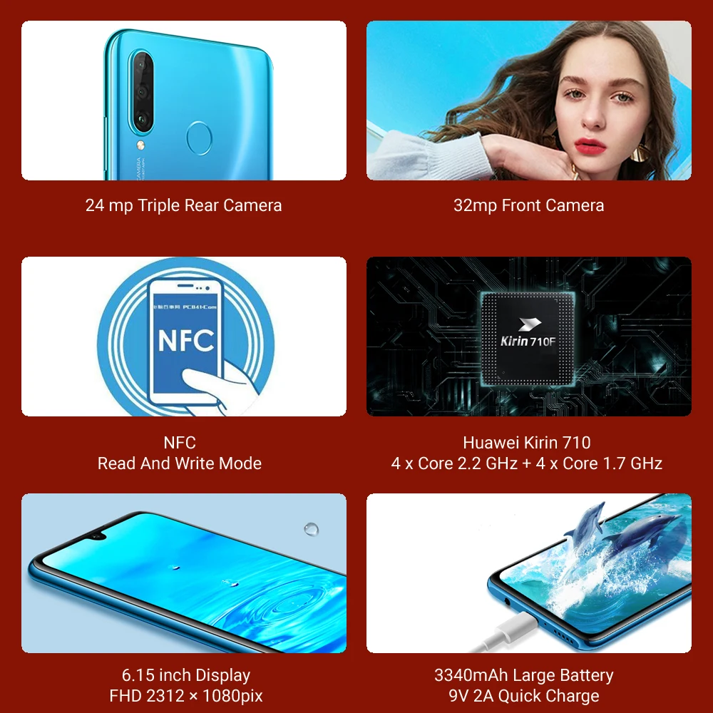 HUAWEI P30 Lite 6 ГБ 128 глобальная версия 15 дюйма в наличии ЕС с Google Play мобильный телефон