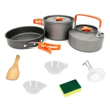 

Outdoor Camping Cooking Set Kettle 2-3 People Cookware Kit For Travel Hiking Outdoor Pots Soup Spoon Kettle Tourism Tableware