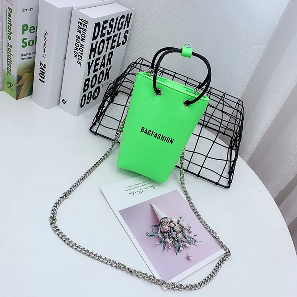 

Women Bucket Bag Neon Green Pink Orange Shoulder Bags Designer Handbags Fluorescent Color Purse Solid Chain Phone Messenger Bag