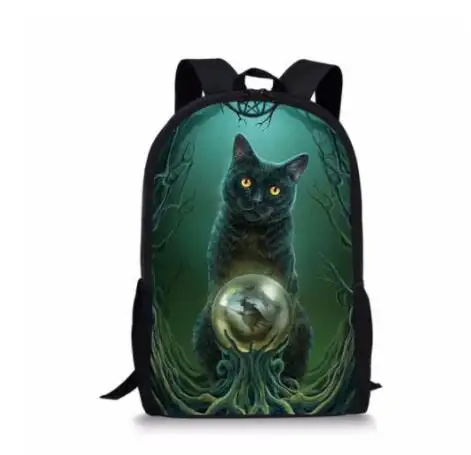as picture Chirldren's 3PC Set School Backpack Gothic Black Cat Pattern Primary Kids Schoolbags Girls Casual Book Bags Satchel - Цвет: as picture