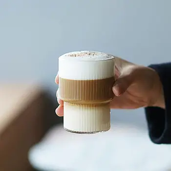 

4pcs Short Clear Glass Cups Vertical Stripe Coffee Milk Cups Dessert Container Ice Cream Cold Drinks Cups