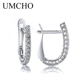 

UMCHO Simple Romantic Lovely Clear GemstoneSilver Cilp Earrings Genuine 925 Sterling Silver Earrings For Bride Wedding Jewelry