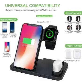 

4 in1 Qi Wireless Charging Dock Stand 7.5W/10W Folding Fast Charger Station for iphone XR/XS for Apple Watch Pen For Airpods