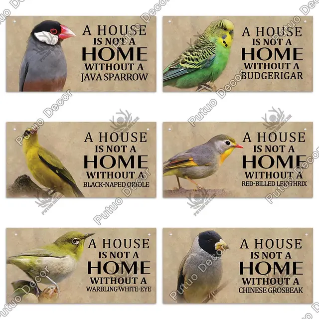 Putuo Decor Birds Sign Wood Hanging Plaque Wood Animal Signs Lovely Friendship Wooden Pendant for Cage House Home Wall Decor 4