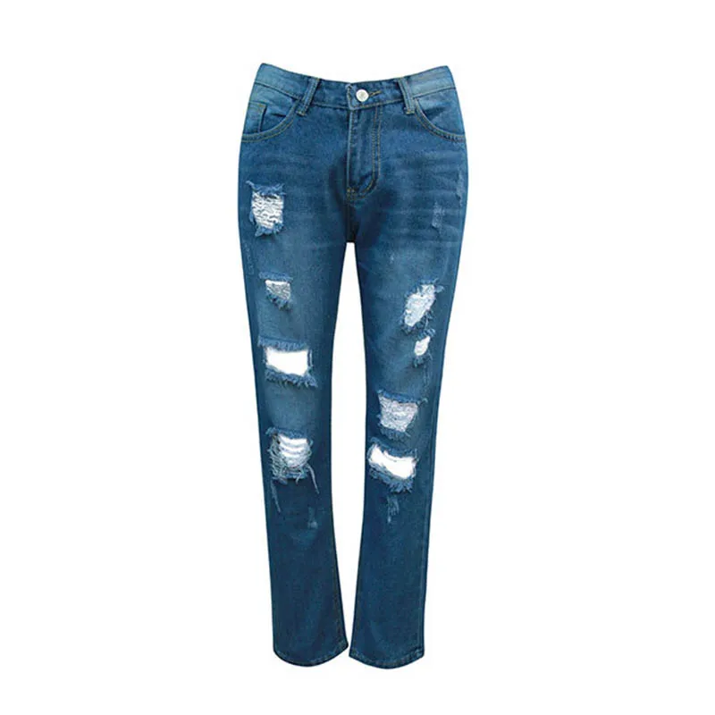 

Women Plus Size Ripped Jeans plus size Slim Denim Destroyed Hole High Waist Jeans Casual Stretch Pencil Pants Trousers