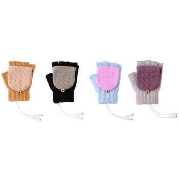 

Winter Kids Glove USB Full Half Heated Mitten Fingerless Heating Knitting Hands