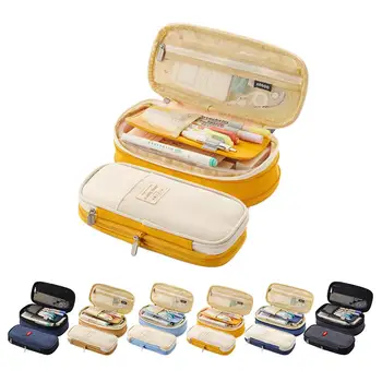 

Colorful Foldable Pencil Case Bag Expansion Large Capacity Canvas Pen Pouch School Office Stationary Storage Box