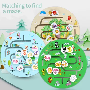

Fruits Numbers Animals Slide Matching Maze Intelligence Kids Wooden Puzzle Toys for Children Labyrinth Puzzle Educational Toys
