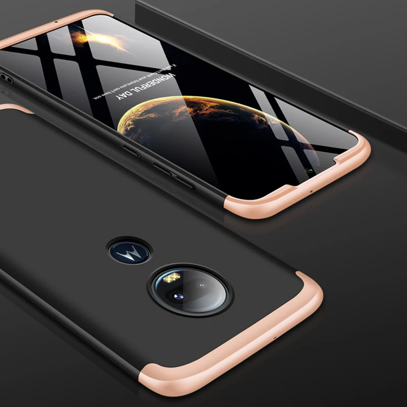 360 градусов чехол для Motorola Moto G7 G6 G5S Plus чехол 3 в 1 Жесткий PC защитный матовый чехол для Moto G7 G6 G5SPlus - Цвет: Gold and Black