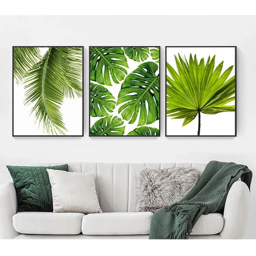 Poster Greenery Wall Picture Room Decoration Tropical Banana Leaf Canvas Painting Fresh Palm Leaves Nordic Green Plant | Дом и сад